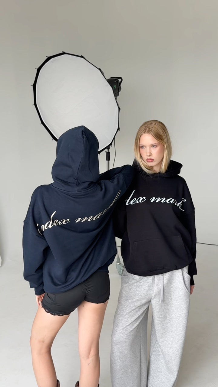 INDEX MARKET MAGAZINE NAVY BACK LOGO HOODIE