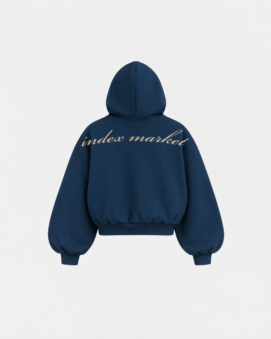 INDEX MARKET MAGAZINE NAVY BACK LOGO HOODIE